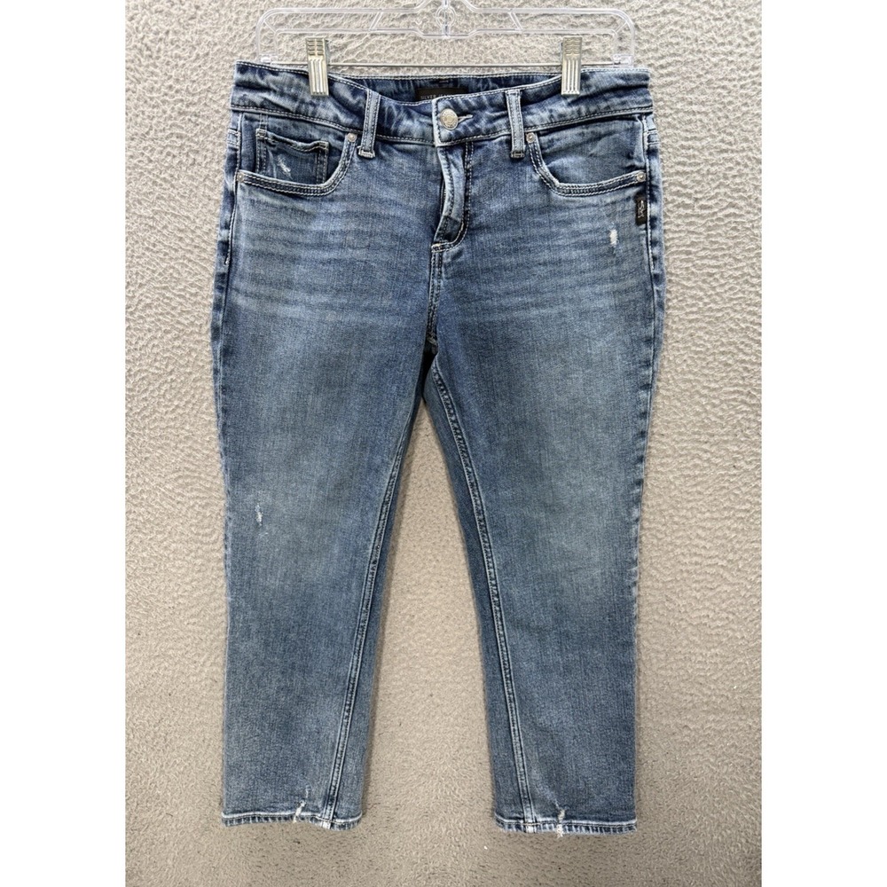 Silver Jeans Womens 26x23.5 Blue Elyse Capri‎ Stretch Thick Stitch Rockabilly